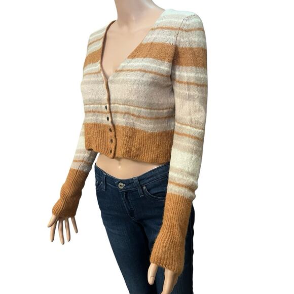 Free People Kinsley Cardigan Small Cropped Stripped Button Down Alpaca Wool Knit - Picture 2 of 7